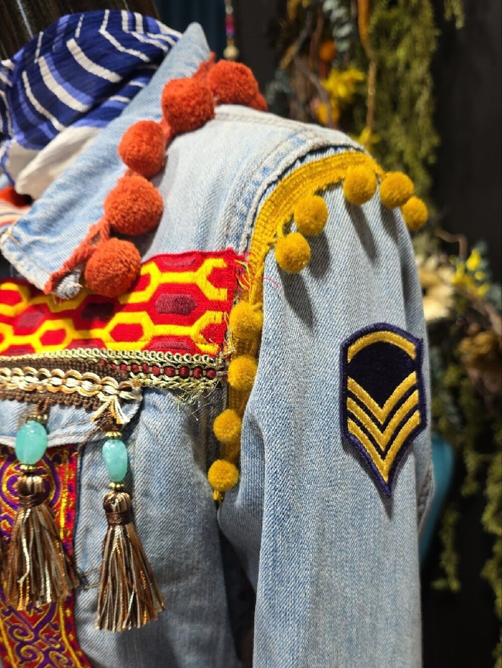 Artisan Embellished Light Wash Denim Jean Jacket -OOAK - Picture 10 of 16